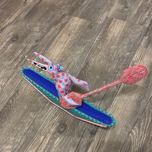Handcrafted Colorful Kayak Animal Figure - Pink & Blue wooden Art